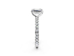 Silver Emerald Cut Diamond Pavé Solitaire Ring with Round Band and Prong Setting_2