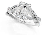 Silver Emerald Cut Diamond Solitaire Ring with Four-Prong Setting and Twisted Pavé Band_7