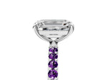 Silver Emerald Cut Diamond Solitaire Ring with Round Amethyst Pavé Band and Prong Setting_11