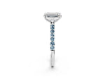 Silver Emerald Cut Diamond Solitaire Ring with Round Aquamarine Pavé Band and Prong Setting_8
