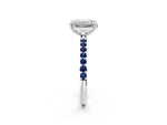 Silver Emerald Cut Diamond Solitaire Ring with Round Blue Sapphire Pavé Band and Prong Setting_8