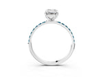 Silver Emerald Cut Diamond Solitaire Ring with Round Blue Topaz Pavé Band and Prong Setting_9
