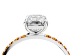 Silver Emerald Cut Diamond Solitaire Ring with Round Citrine Pavé Band and Prong Setting_10