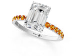Silver Emerald Cut Diamond Solitaire Ring with Round Citrine Pavé Band and Prong Setting_7