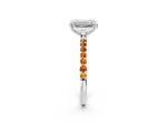 Silver Emerald Cut Diamond Solitaire Ring with Round Citrine Pavé Band and Prong Setting_8