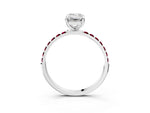 Silver Emerald Cut Diamond Solitaire Ring with Round Garnet Pavé Band and Prong Setting_9