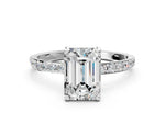 Silver Emerald Cut Diamond Solitaire Ring with Round Moissanite Pavé Band and Prong Setting_6