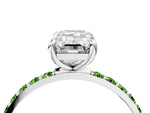 Silver Emerald Cut Diamond Solitaire Ring with Round Peridot Pavé Band and Prong Setting_10