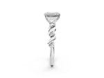 Silver Emerald Cut Diamond Solitaire Twisted Band with Round Accents and Prong Setting_14