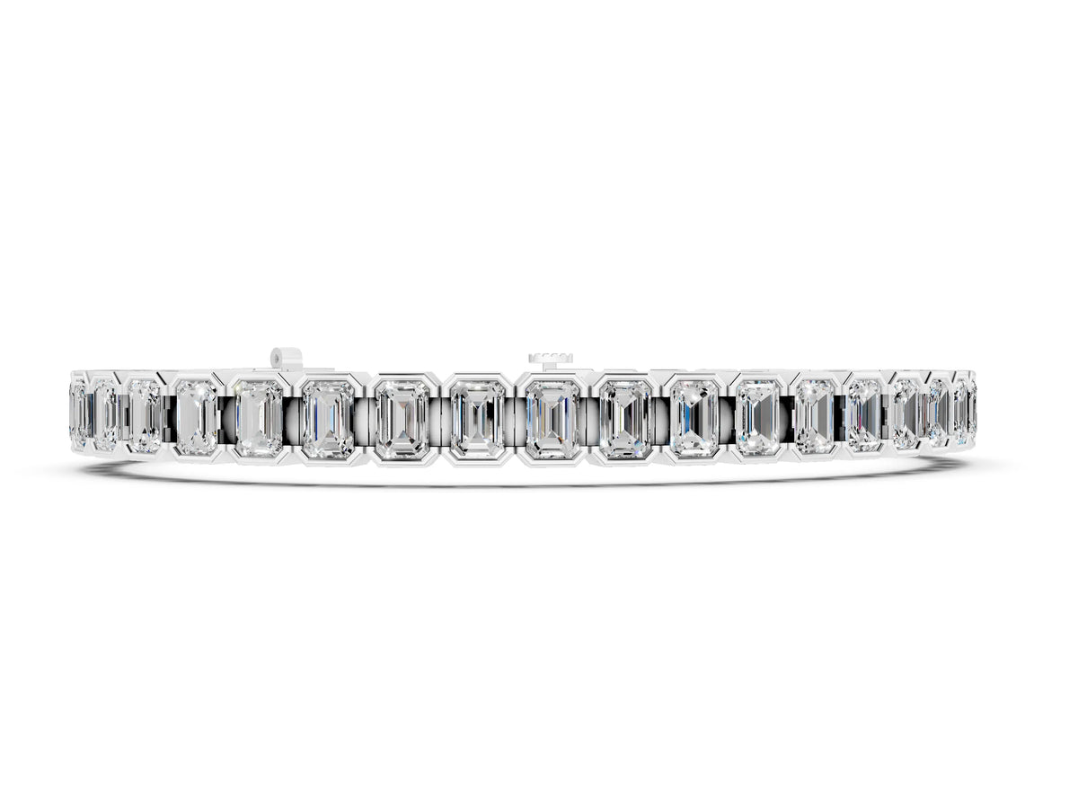 Silver Emerald Cut Diamond Tennis Bracelet with Half Bezel Setting_2
