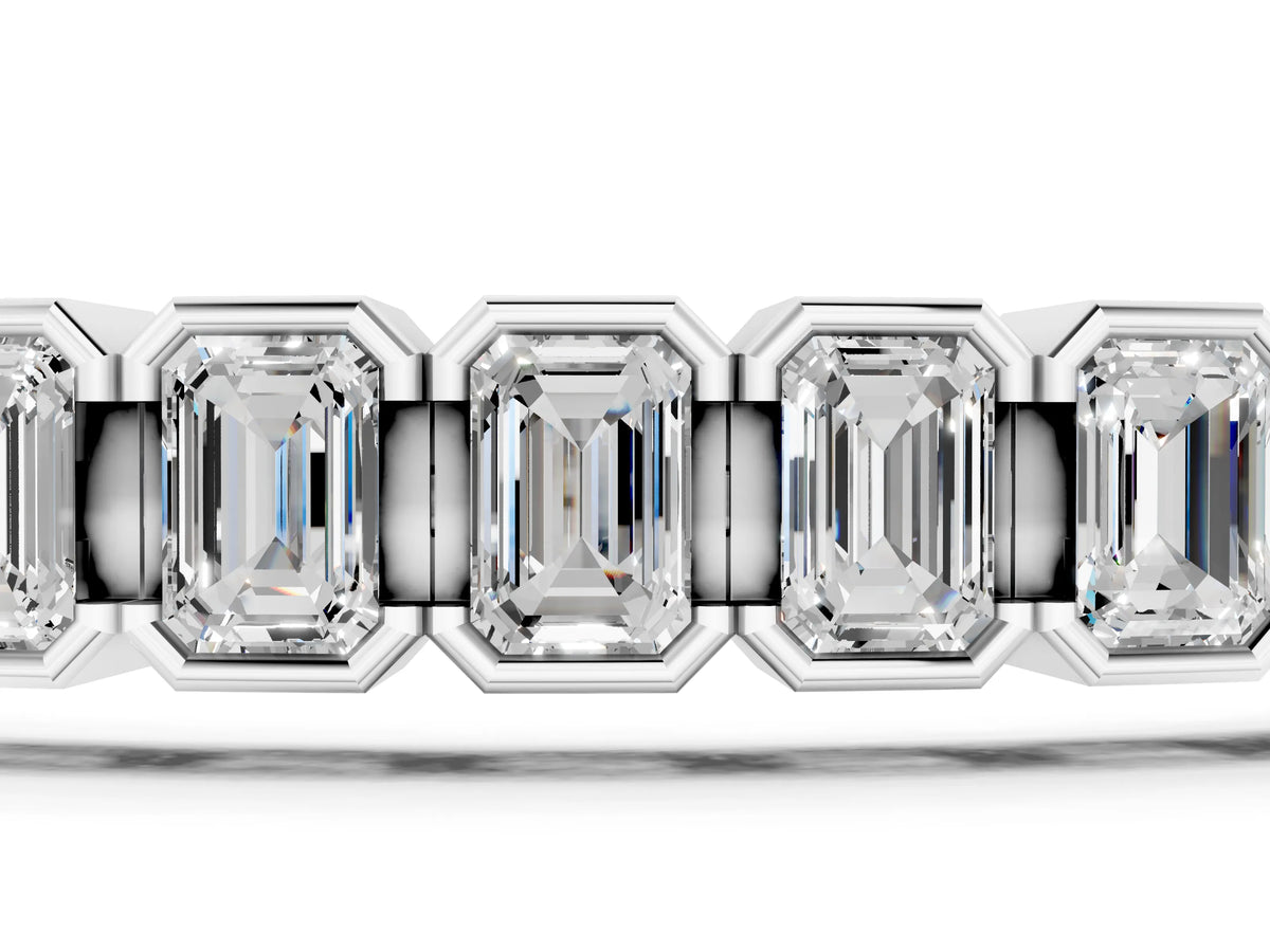 Silver Emerald Cut Diamond Tennis Bracelet with Half Bezel Setting_3