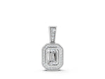 Silver Emerald Cut Halo Diamond Pendant with Pavé Setting_2