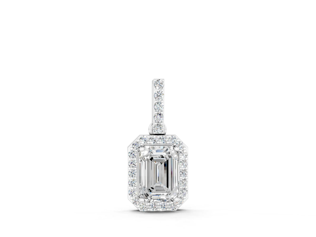 Silver Emerald Cut Halo Diamond Pendant with Prong Setting_2