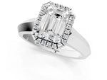 Silver Emerald Cut Halo Diamond Ring with Cathedral Band and Four-Prong Setting_109