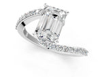 Silver Emerald Cut Solitaire Twist Band with Pave Set Diamonds and Four-Prong Setting_13
