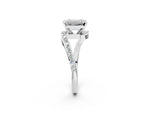 Silver Emerald Cut Solitaire Twist Band with Pave Set Diamonds and Four-Prong Setting_14