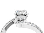 Silver Emerald Cut Solitaire Twist Band with Pave Set Diamonds and Four-Prong Setting_16