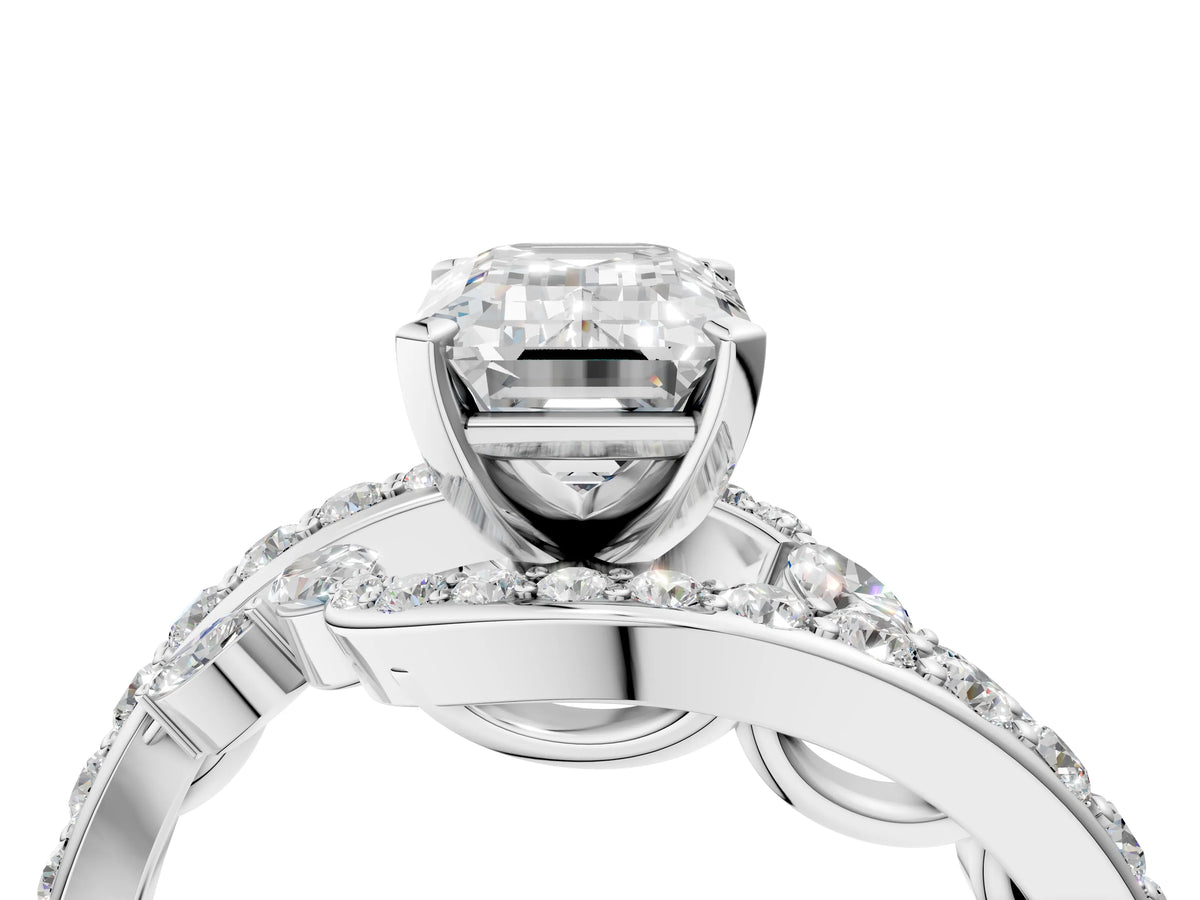 Silver Emerald Cut Solitaire with Pavé Twist Band and Four-Prong Setting_10