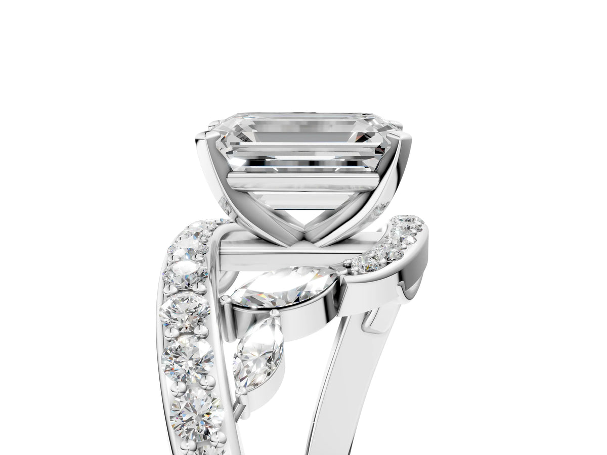 Silver Emerald Cut Solitaire with Pavé Twist Band and Four-Prong Setting_11
