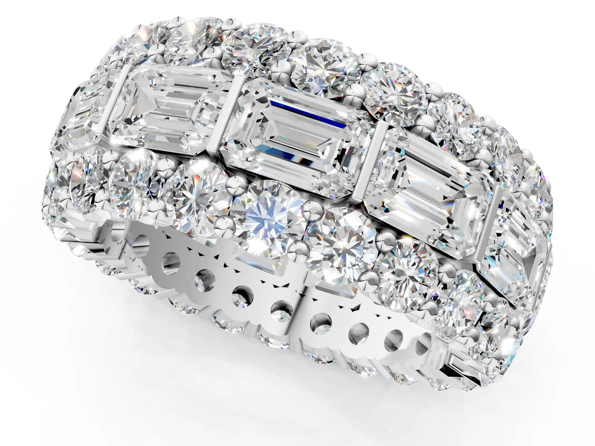 Silver Emerald Cut and Round Diamond Three-Row Eternity Mens Band_13