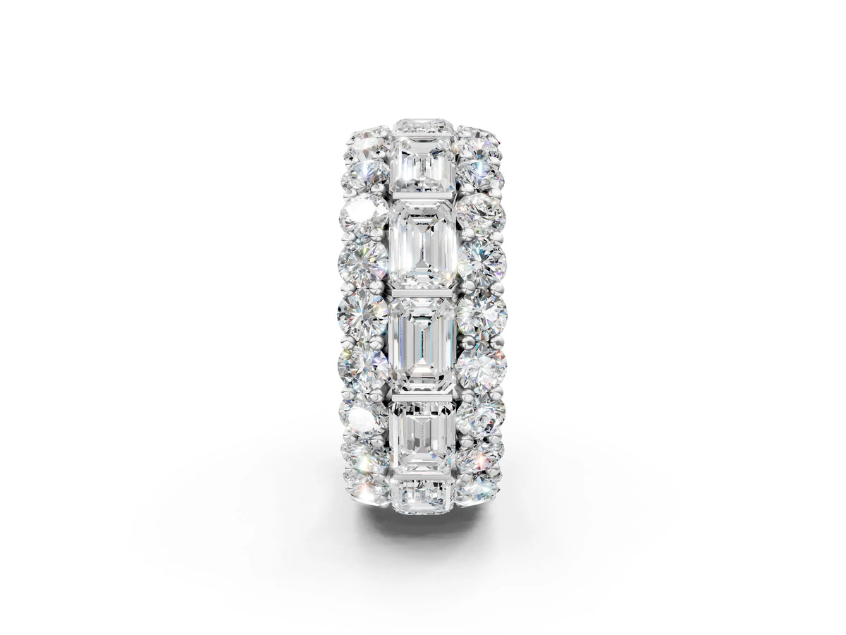 Silver Emerald Cut and Round Diamond Three-Row Eternity Mens Band_14