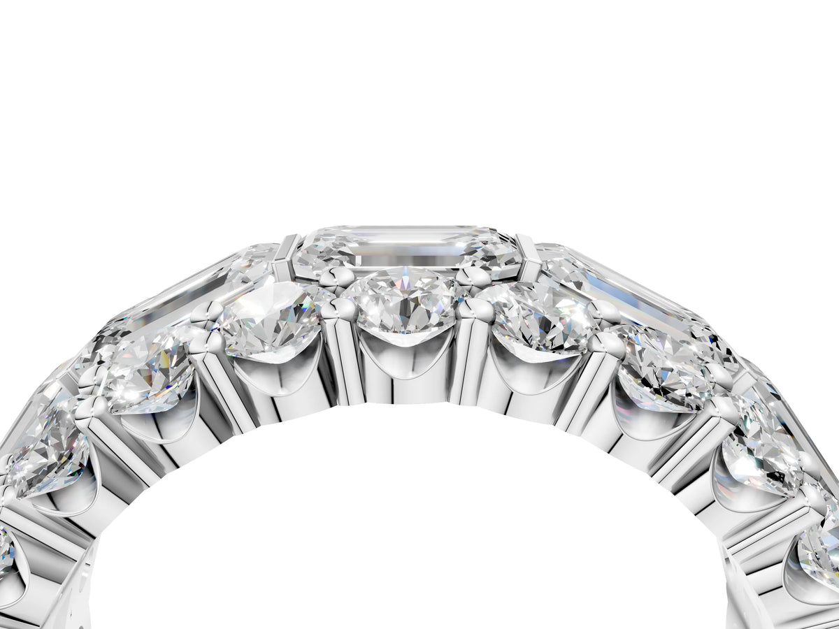 Silver Emerald Cut and Round Diamond Three-Row Eternity Mens Band_16