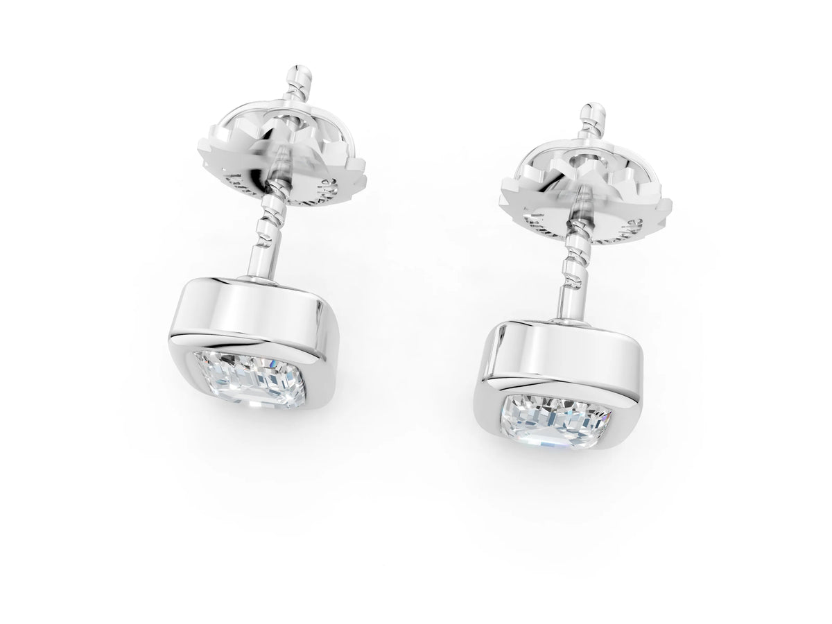 Silver Emerald Diamond Bezel-Set Stud Earrings_7