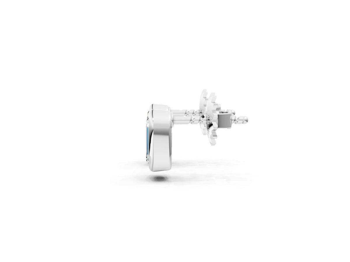 Silver Emerald Diamond Bezel-Set Stud Earrings_8