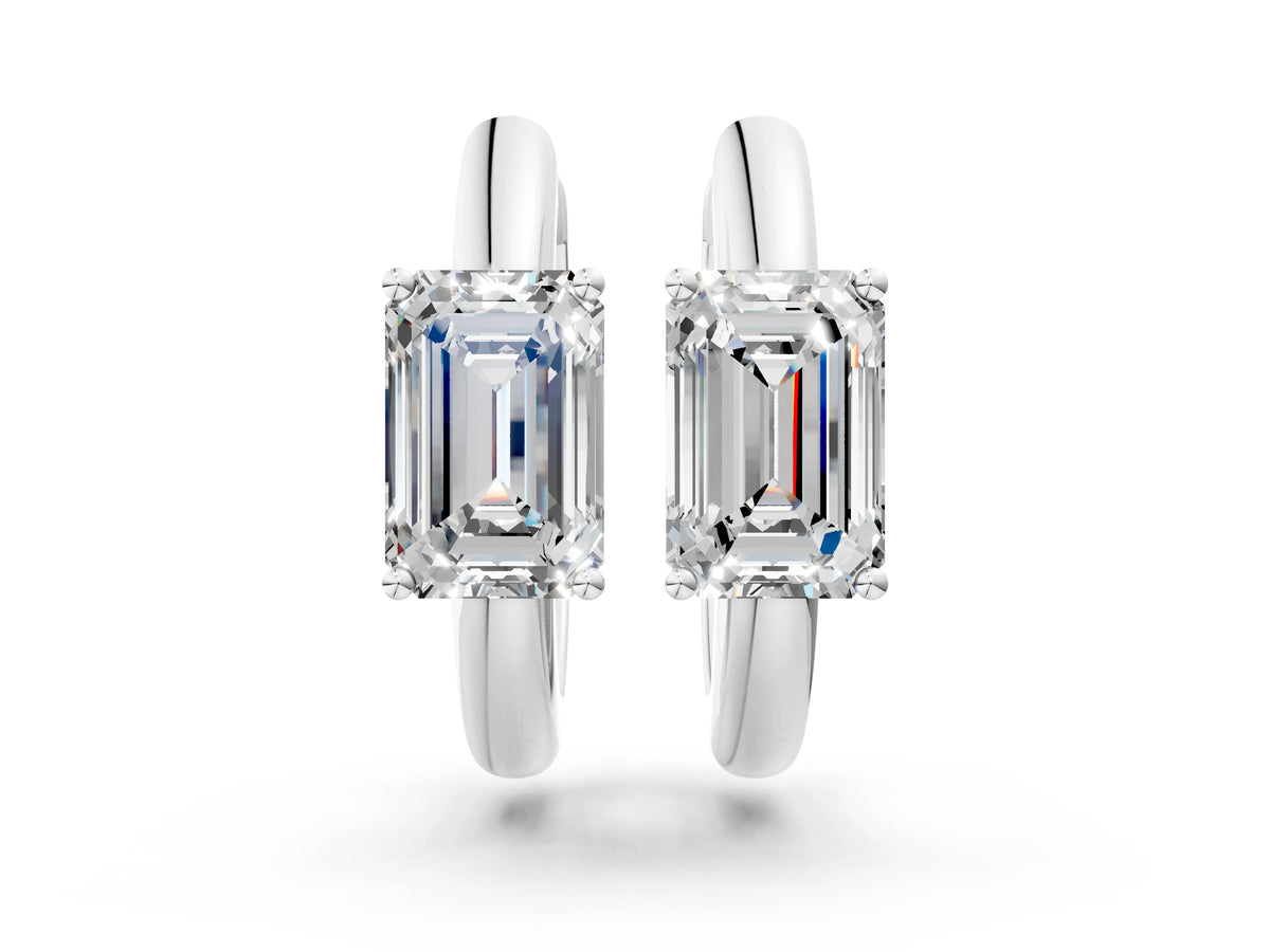 Silver Emerald Diamond Solitaire Huggie Hoop Earrings_2