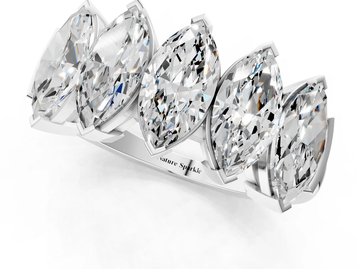 Silver Five Stone Marquise Diamond Prong Set White Gold Band_7