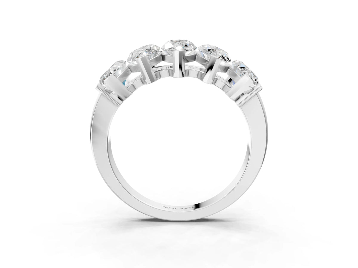 Silver Five Stone Marquise Diamond Prong Set White Gold Band_9