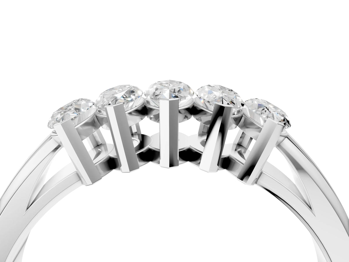 Silver Five-Stone Marquise Diamond Split Shank Ring with Shared Prong Setting_10