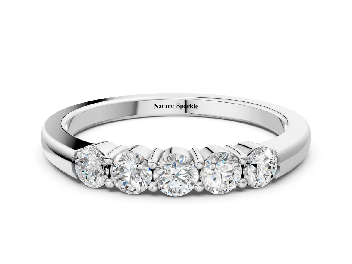 Silver Five-Stone Round Diamond Channel Set Band with Shared Prong Setting_12