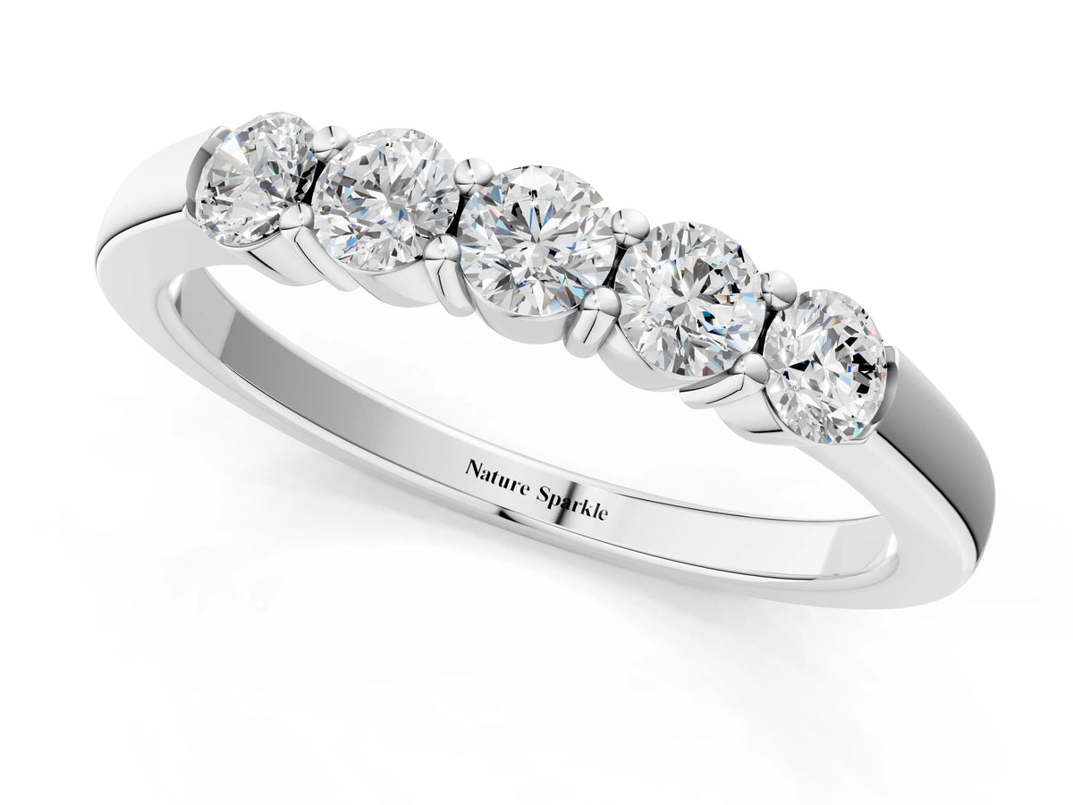 Silver Five-Stone Round Diamond Channel Set Band with Shared Prong Setting_13