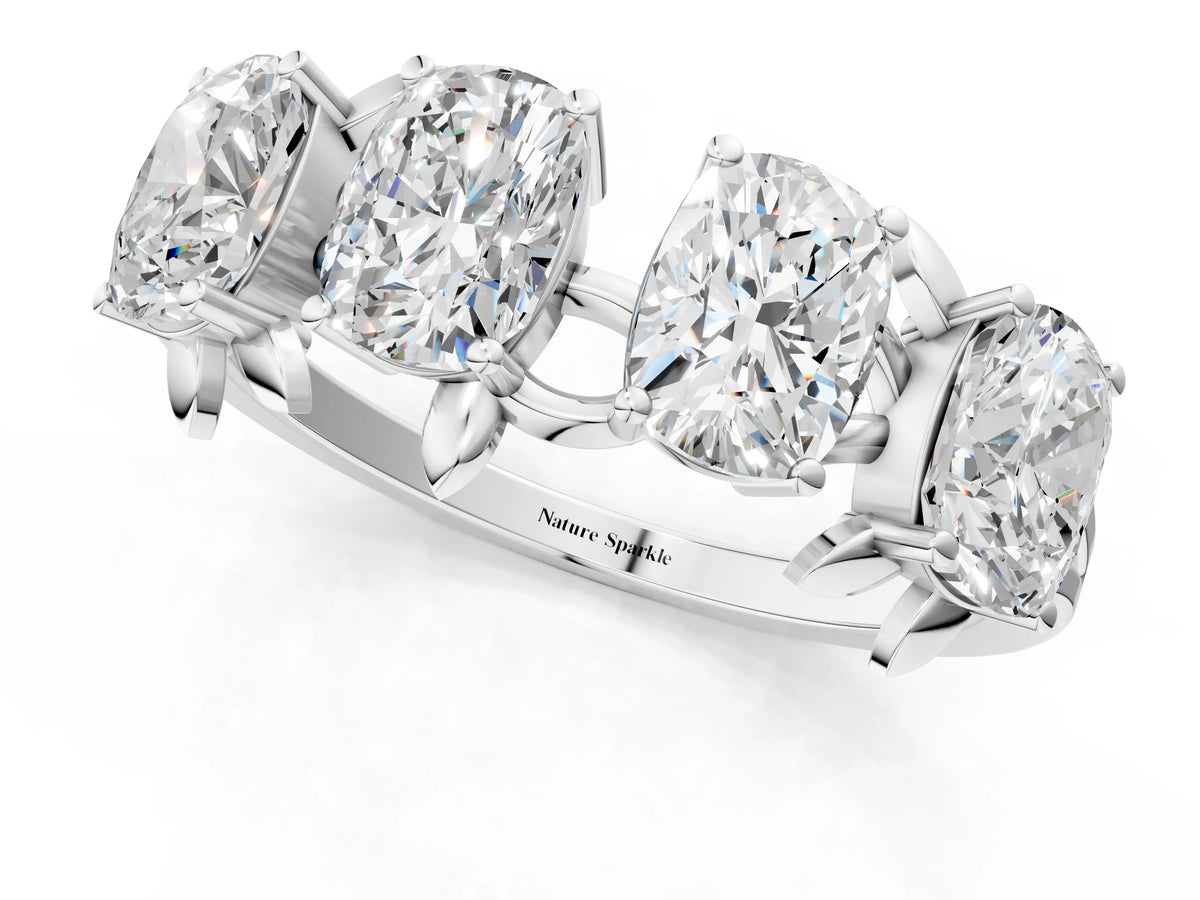 Silver Four-Stone Elongated Cushion Diamond Band with Nature-Inspired Prong Setting_13