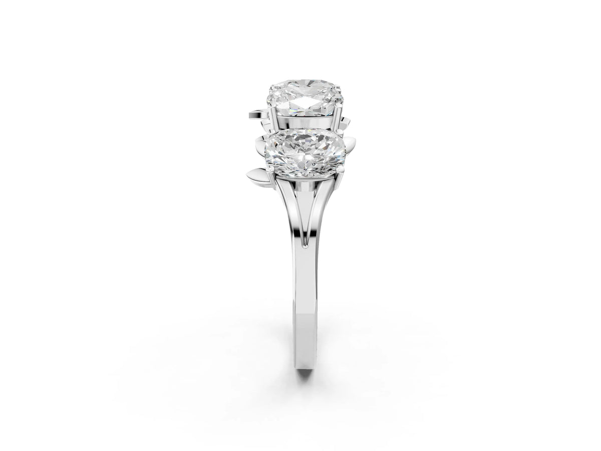 Silver Four-Stone Elongated Cushion Diamond Band with Nature-Inspired Prong Setting_14