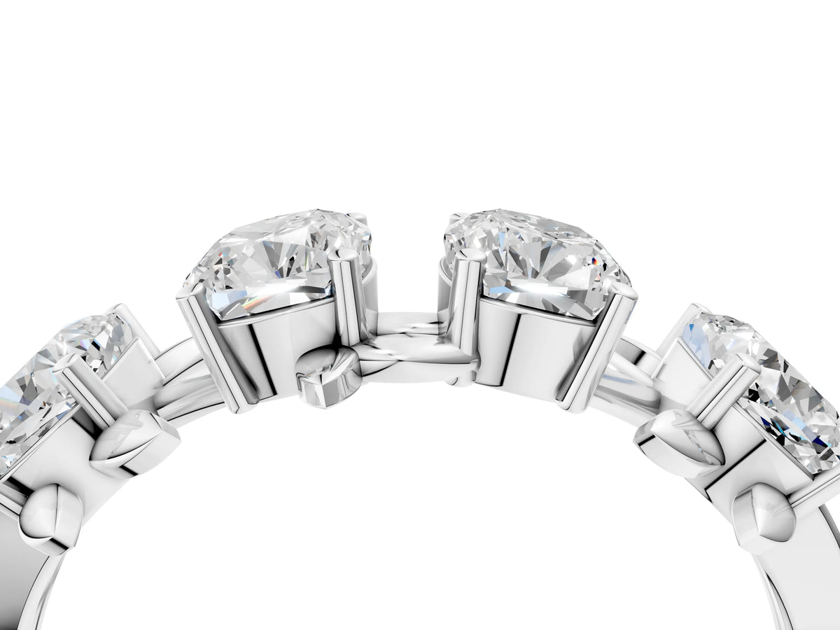 Silver Four-Stone Elongated Cushion Diamond Band with Nature-Inspired Prong Setting_16