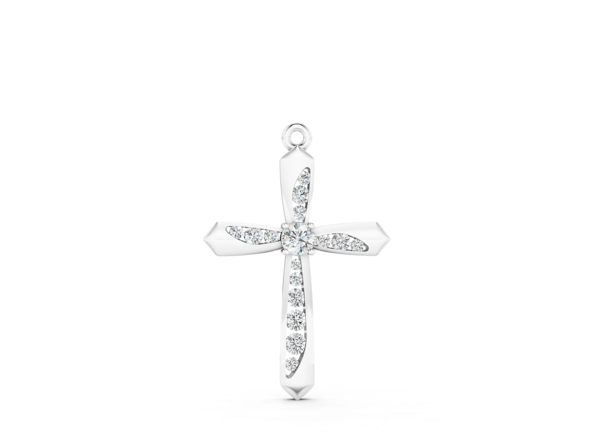 Silver Gold Cross Pendant with Round Cut Stones and Prong Setting_2