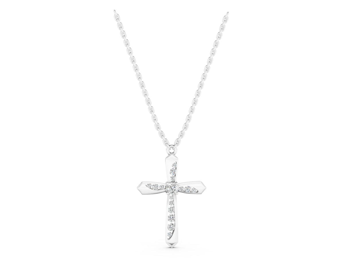 Silver Gold Cross Pendant with Round Cut Stones and Prong Setting_3