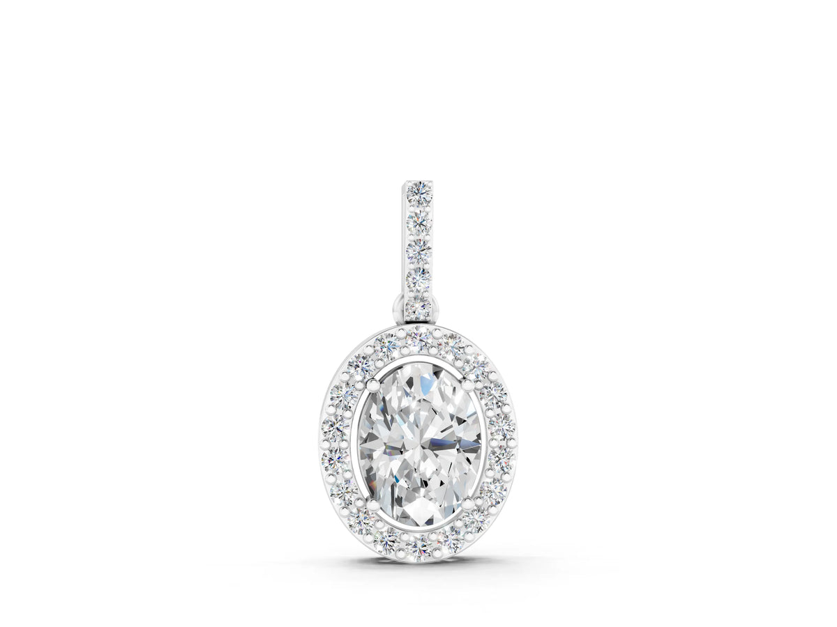 Silver Halo Oval Diamond Pendant with Prong Setting_2