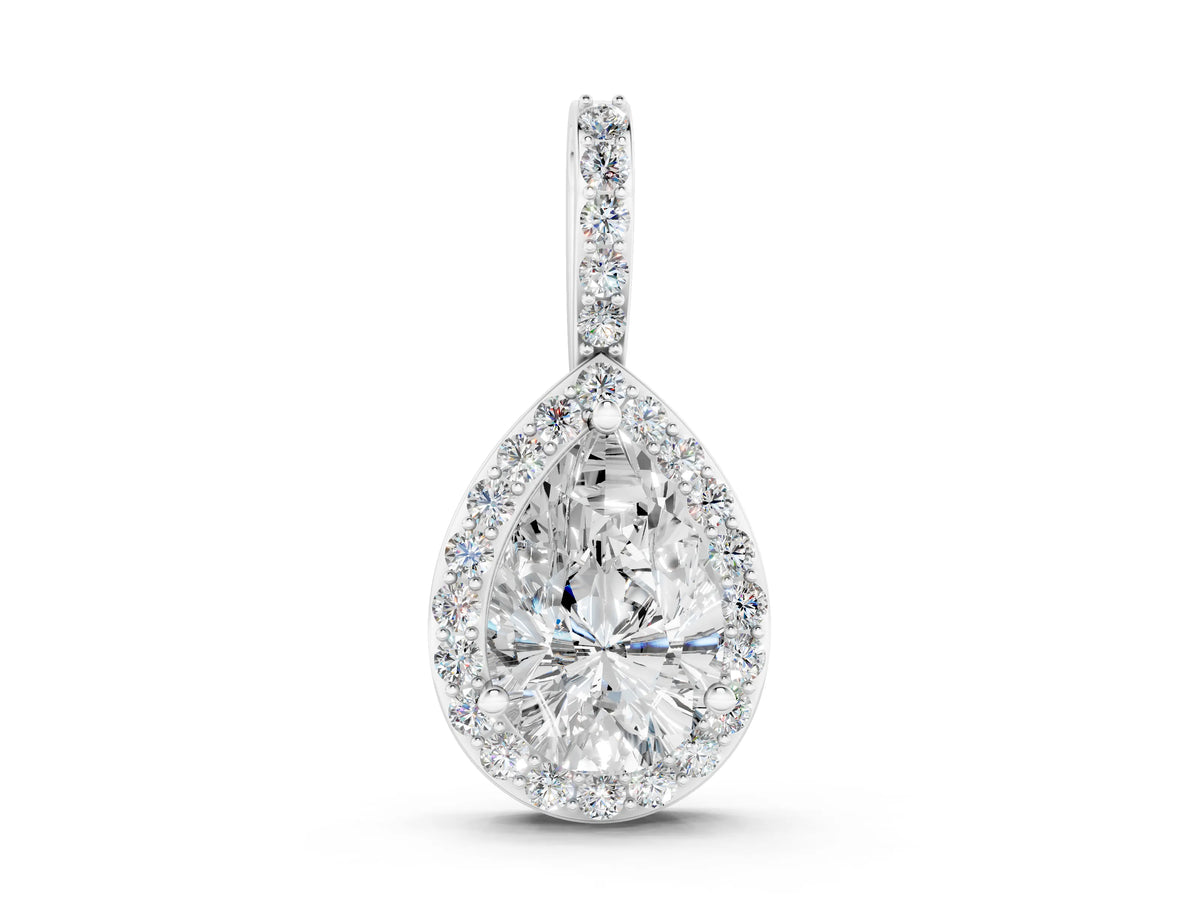 Silver Halo Pear Diamond Pendant with Prong Setting_2