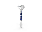 Silver Heart Cut Diamond Solitaire Ring with Round Blue Sapphire Pavé Band and Prong Setting_14