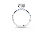 Silver Heart Cut Diamond Solitaire Ring with Round Blue Sapphire Pavé Band and Prong Setting_15