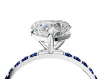 Silver Heart Cut Diamond Solitaire Ring with Round Blue Sapphire Pavé Band and Prong Setting_16