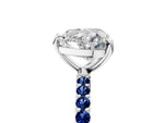 Silver Heart Cut Diamond Solitaire Ring with Round Blue Sapphire Pavé Band and Prong Setting_17