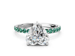 Silver Heart Cut Diamond Solitaire Ring with Round Green Sapphire Pavé Band and Prong Setting_12