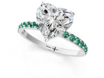 Silver Heart Cut Diamond Solitaire Ring with Round Green Sapphire Pavé Band and Prong Setting_13