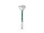 Silver Heart Cut Diamond Solitaire Ring with Round Green Sapphire Pavé Band and Prong Setting_14