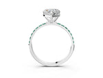 Silver Heart Cut Diamond Solitaire Ring with Round Green Sapphire Pavé Band and Prong Setting_15