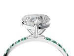 Silver Heart Cut Diamond Solitaire Ring with Round Green Sapphire Pavé Band and Prong Setting_16